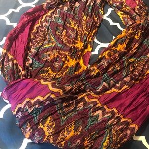 Silk look Purple yellow teal Scarf great condition